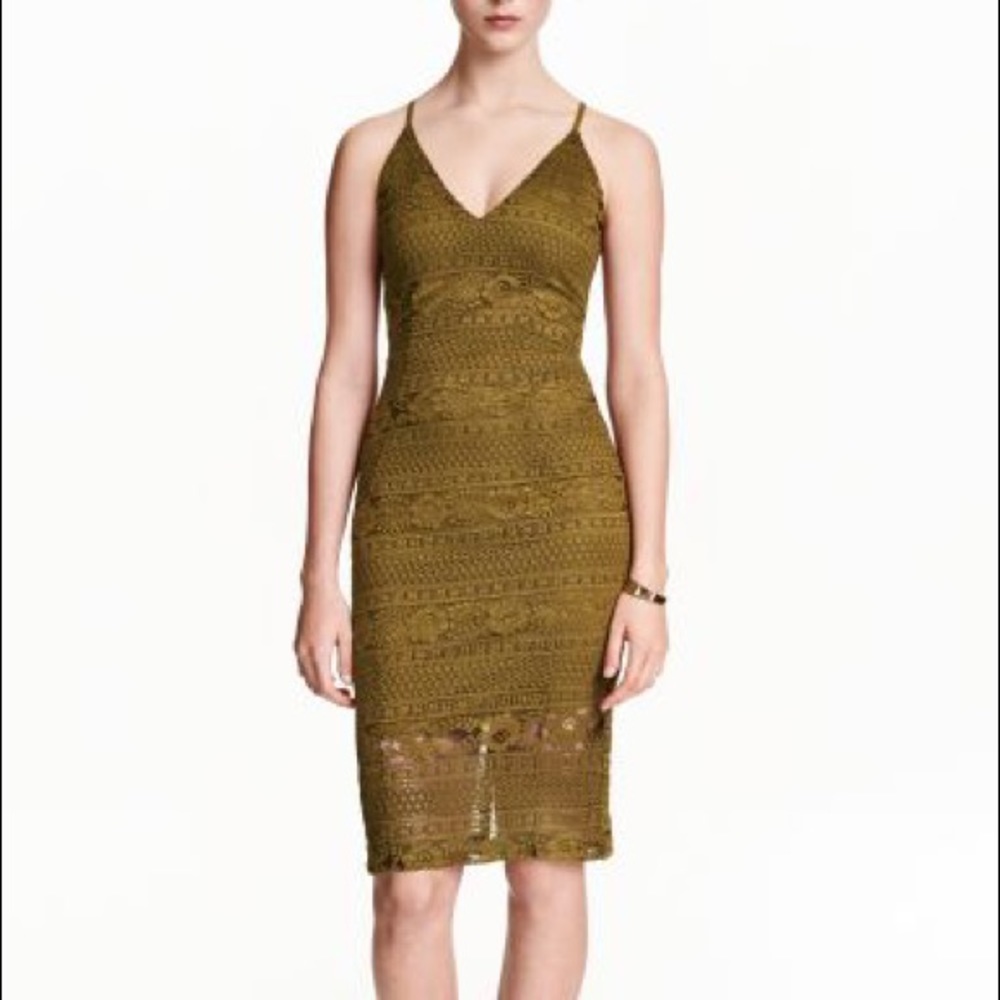 H&M fitted olive green crochet dress